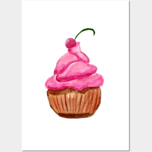 Pink Cupcake with Cherry Posters and Art